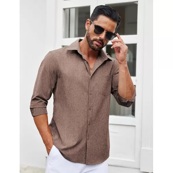COOFANDY Men's Long Sleeve Button Down Linen Shirt Casual Dress Shirt Untucked Chambray Shirts with Pocket