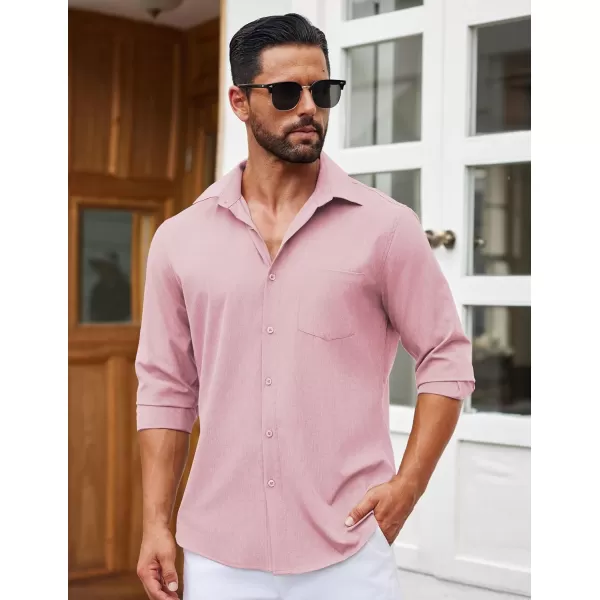 COOFANDY Men's Long Sleeve Button Down Linen Shirt Casual Dress Shirt Untucked Chambray Shirts with Pocket