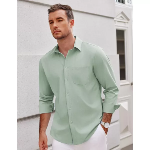 COOFANDY Men's Long Sleeve Button Down Linen Shirt Casual Dress Shirt Untucked Chambray Shirts with Pocket