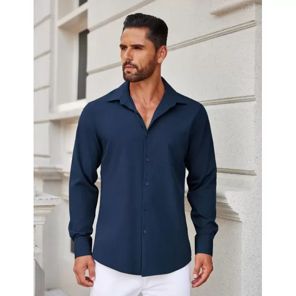 COOFANDY Men's Long Sleeve Button Down Linen Shirt Casual Dress Shirt Untucked Chambray Shirts with Pocket