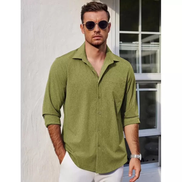 COOFANDY Men's Long Sleeve Button Down Linen Shirt Casual Dress Shirt Untucked Chambray Shirts with Pocket