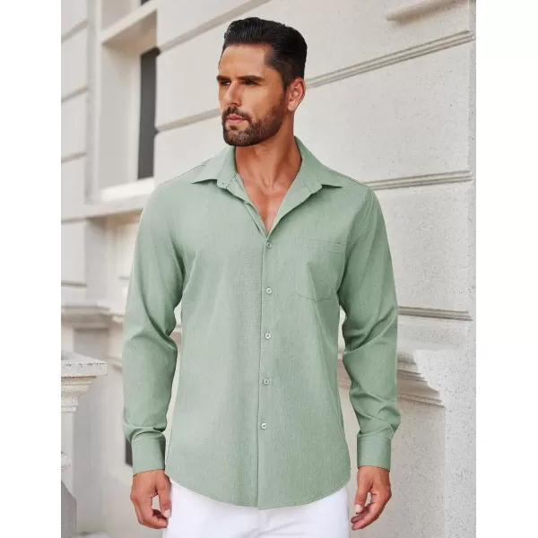 COOFANDY Men's Long Sleeve Button Down Linen Shirt Casual Dress Shirt Untucked Chambray Shirts with Pocket