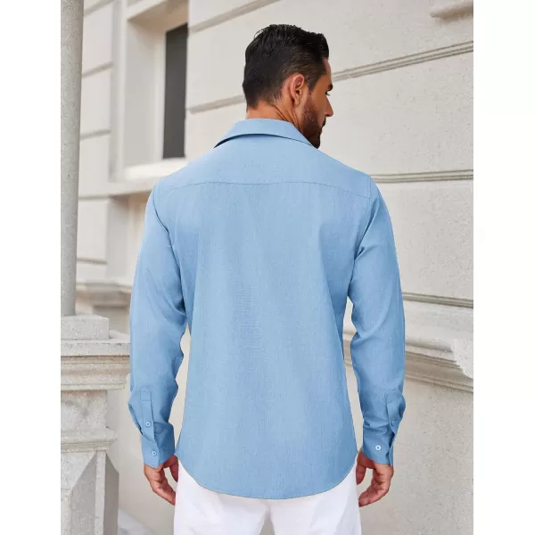 COOFANDY Men's Long Sleeve Button Down Linen Shirt Casual Dress Shirt Untucked Chambray Shirts with Pocket