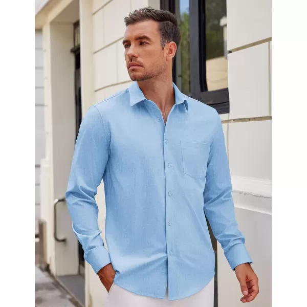 COOFANDY Men's Long Sleeve Button Down Linen Shirt Casual Dress Shirt Untucked Chambray Shirts with Pocket