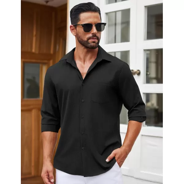 COOFANDY Men's Long Sleeve Button Down Linen Shirt Casual Dress Shirt Untucked Chambray Shirts with Pocket