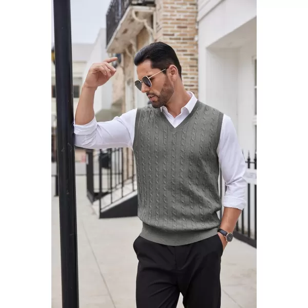 COOFANDY Men's Sweater Vest V Neck Slim Fit Cable Knitted Sleeveless Pullover Sweater