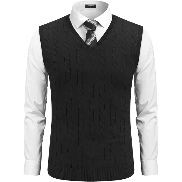 COOFANDY Men's Sweater Vest V Neck Slim Fit Cable Knitted Sleeveless Pullover Sweater