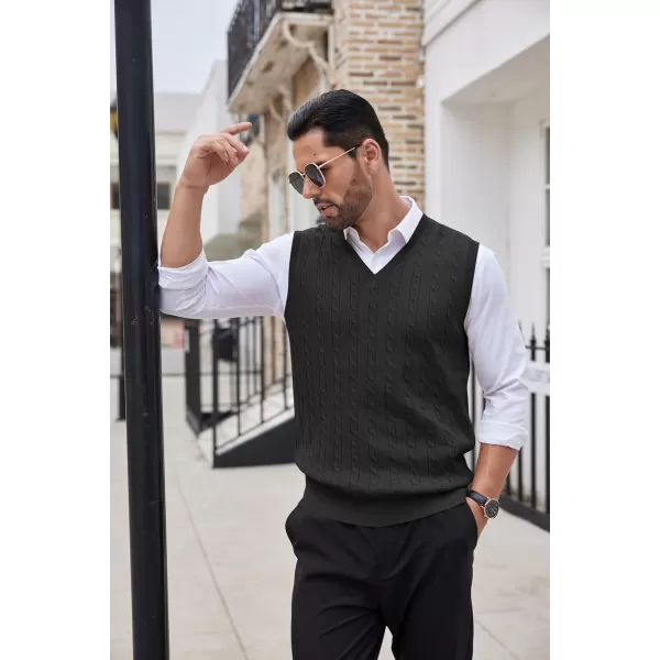 COOFANDY Men's Sweater Vest V Neck Slim Fit Cable Knitted Sleeveless Pullover Sweater