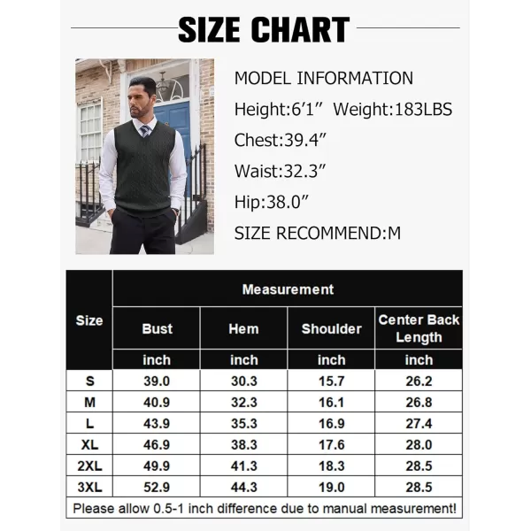 COOFANDY Men's Sweater Vest V Neck Slim Fit Cable Knitted Sleeveless Pullover Sweater