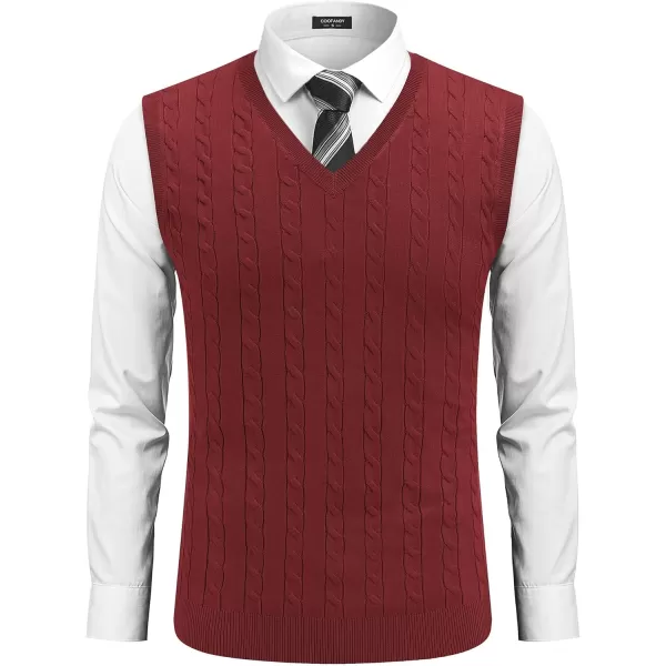 COOFANDY Men's Sweater Vest V Neck Slim Fit Cable Knitted Sleeveless Pullover Sweater