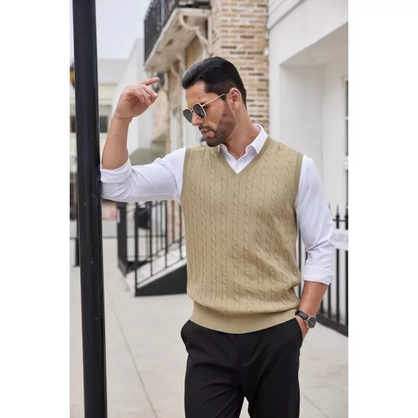 COOFANDY Men's Sweater Vest V Neck Slim Fit Cable Knitted Sleeveless Pullover Sweater