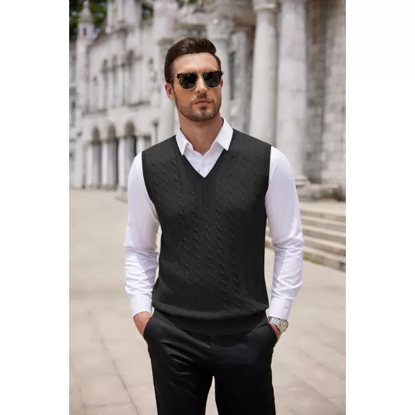COOFANDY Men's Sweater Vest V Neck Slim Fit Cable Knitted Sleeveless Pullover Sweater