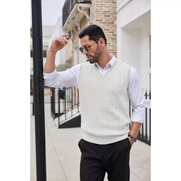 COOFANDY Men's Sweater Vest V Neck Slim Fit Cable Knitted Sleeveless Pullover Sweater