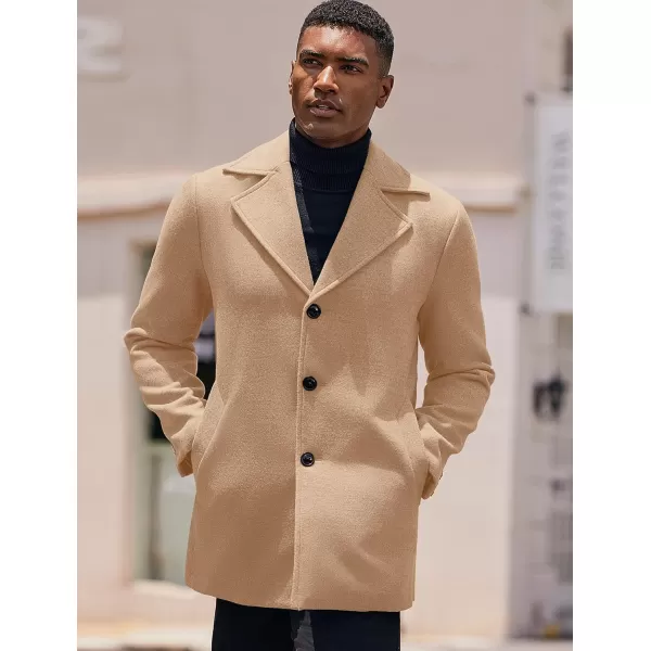 COOFANDY Mens Trench Coat Notched Collar Single Breasted Peacoat Winter Overcoat With Pockets