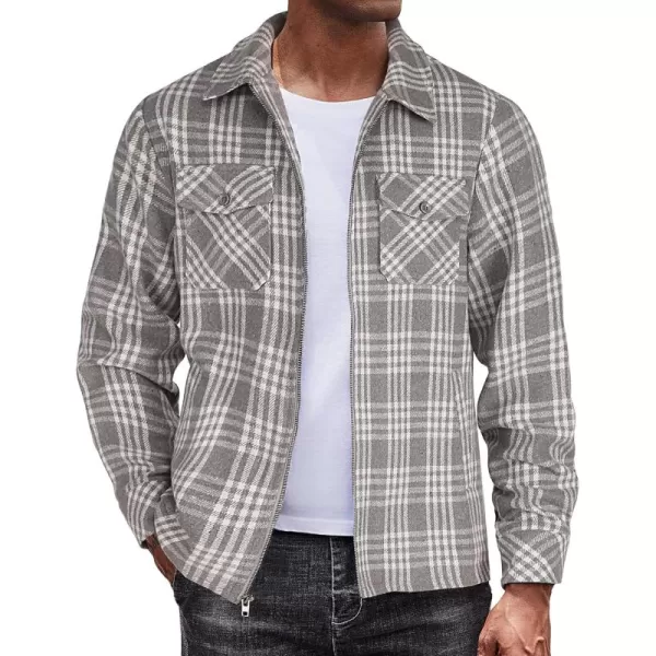 COOFANDY Men Flannel Jackets Full Zip Up Plaid Shirt Shackets Cotton Lightweight Jackets Casual Stylish Fall Jackets 2024