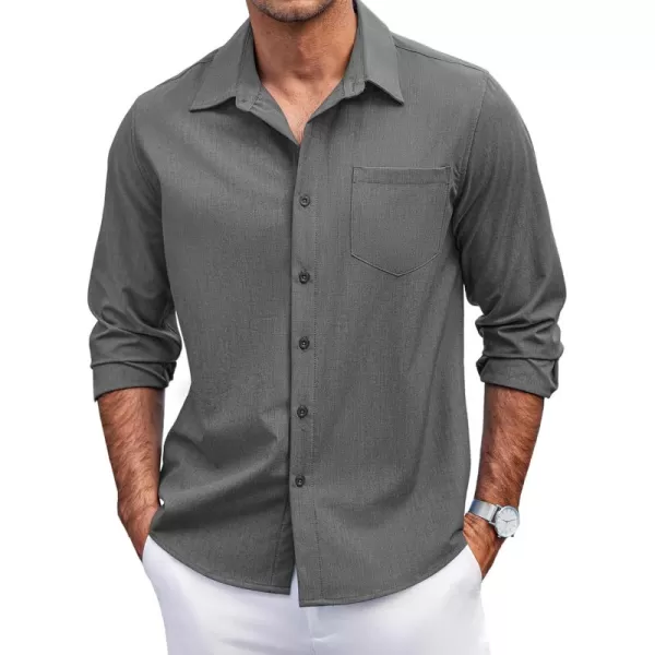 COOFANDY Men's Casual Button Down Shirts Long Sleeve Untucked Shirts Regular Fit Linen Shirt