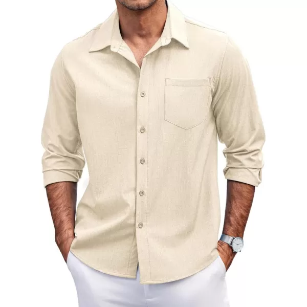 COOFANDY Men's Casual Button Down Shirts Long Sleeve Untucked Shirts Regular Fit Linen Shirt