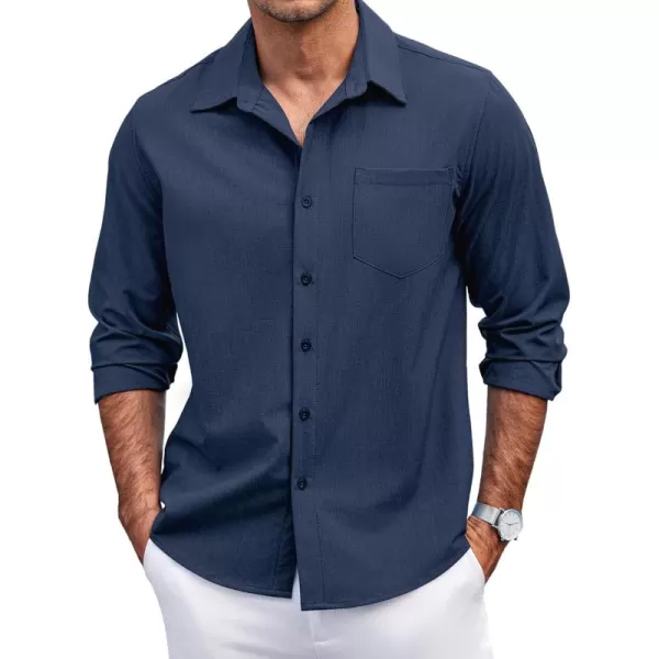 COOFANDY Men's Casual Button Down Shirts Long Sleeve Untucked Shirts Regular Fit Linen Shirt