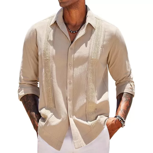 COOFANDY Men's Cuban Guayabera Shirts Long Sleeve Casual Button Down Shirt Cotton Beach Tops