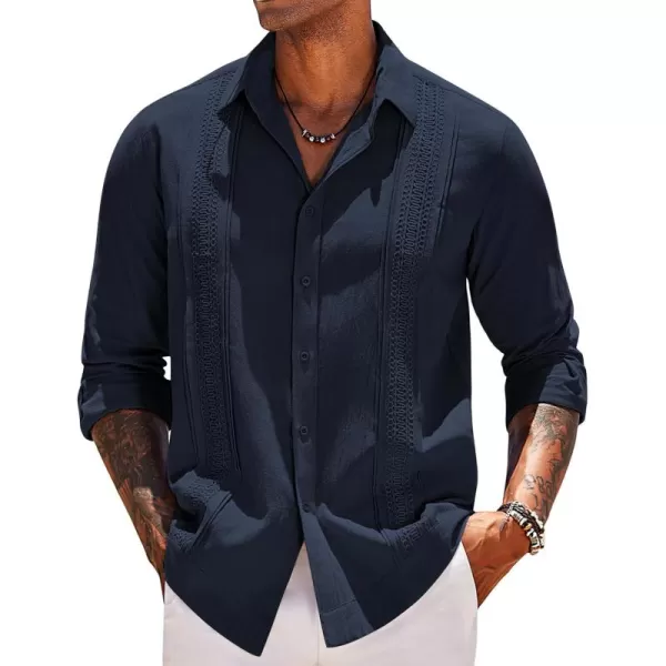 COOFANDY Men's Cuban Guayabera Shirts Long Sleeve Casual Button Down Shirt Cotton Beach Tops