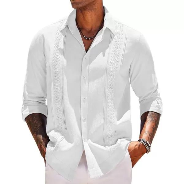 COOFANDY Men's Cuban Guayabera Shirts Long Sleeve Casual Button Down Shirt Cotton Beach Tops