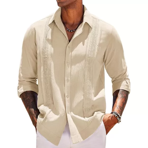 COOFANDY Men's Cuban Guayabera Shirts Long Sleeve Casual Button Down Shirt Cotton Beach Tops