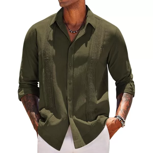 COOFANDY Men's Cuban Guayabera Shirts Long Sleeve Casual Button Down Shirt Cotton Beach Tops
