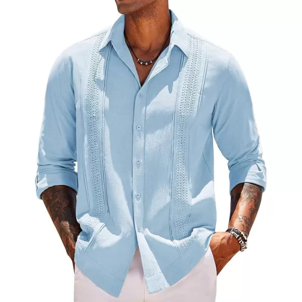COOFANDY Men's Cuban Guayabera Shirts Long Sleeve Casual Button Down Shirt Cotton Beach Tops