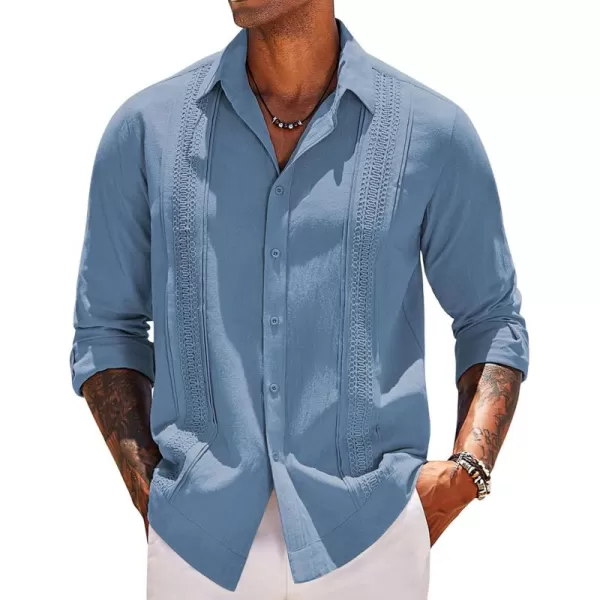 COOFANDY Men's Cuban Guayabera Shirts Long Sleeve Casual Button Down Shirt Cotton Beach Tops