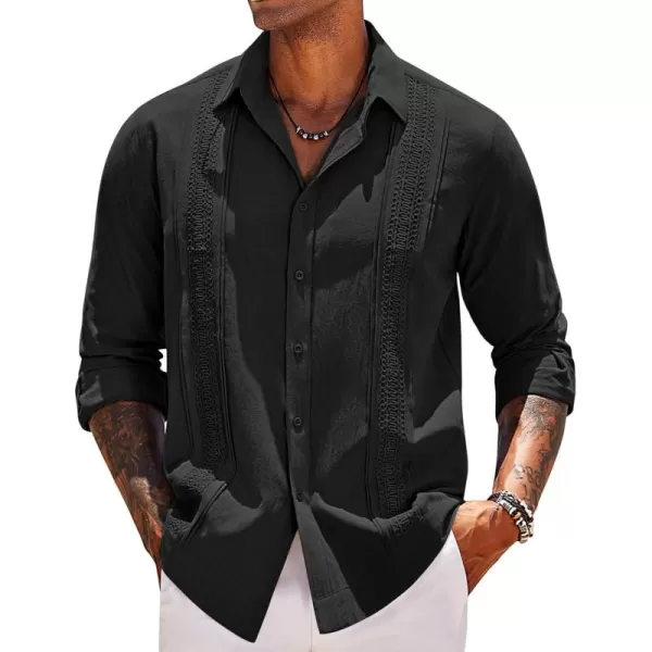 COOFANDY Men's Cuban Guayabera Shirts Long Sleeve Casual Button Down Shirt Cotton Beach Tops