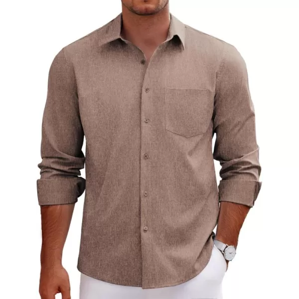 COOFANDY Men's Long Sleeve Button Down Linen Shirt Casual Dress Shirt Untucked Chambray Shirts with Pocket