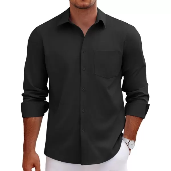 COOFANDY Men's Long Sleeve Button Down Linen Shirt Casual Dress Shirt Untucked Chambray Shirts with Pocket