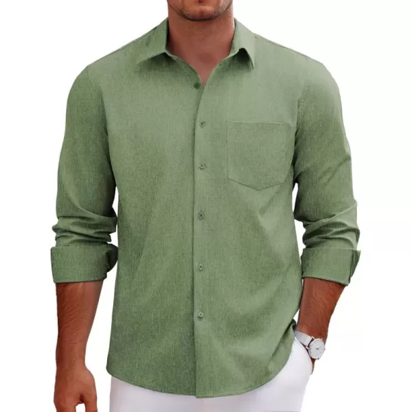 COOFANDY Men's Long Sleeve Button Down Linen Shirt Casual Dress Shirt Untucked Chambray Shirts with Pocket
