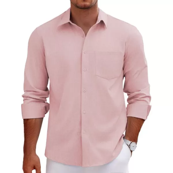COOFANDY Men's Long Sleeve Button Down Linen Shirt Casual Dress Shirt Untucked Chambray Shirts with Pocket