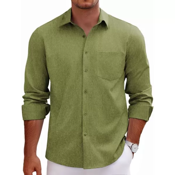 COOFANDY Men's Long Sleeve Button Down Linen Shirt Casual Dress Shirt Untucked Chambray Shirts with Pocket