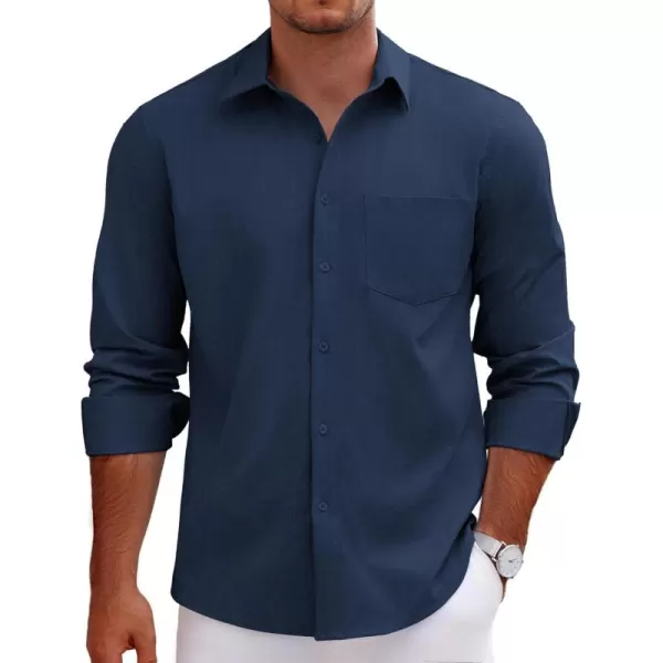COOFANDY Men's Long Sleeve Button Down Linen Shirt Casual Dress Shirt Untucked Chambray Shirts with Pocket