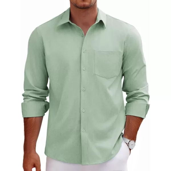 COOFANDY Men's Long Sleeve Button Down Linen Shirt Casual Dress Shirt Untucked Chambray Shirts with Pocket