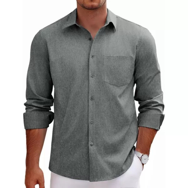COOFANDY Men's Long Sleeve Button Down Linen Shirt Casual Dress Shirt Untucked Chambray Shirts with Pocket