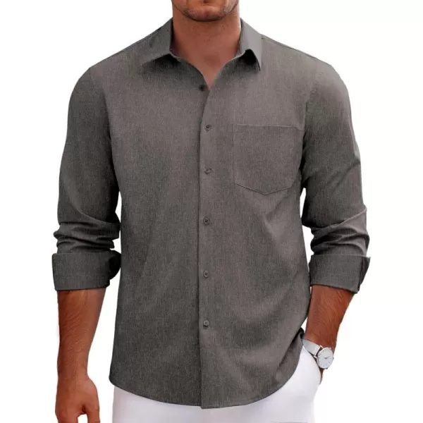 COOFANDY Men's Long Sleeve Button Down Linen Shirt Casual Dress Shirt Untucked Chambray Shirts with Pocket