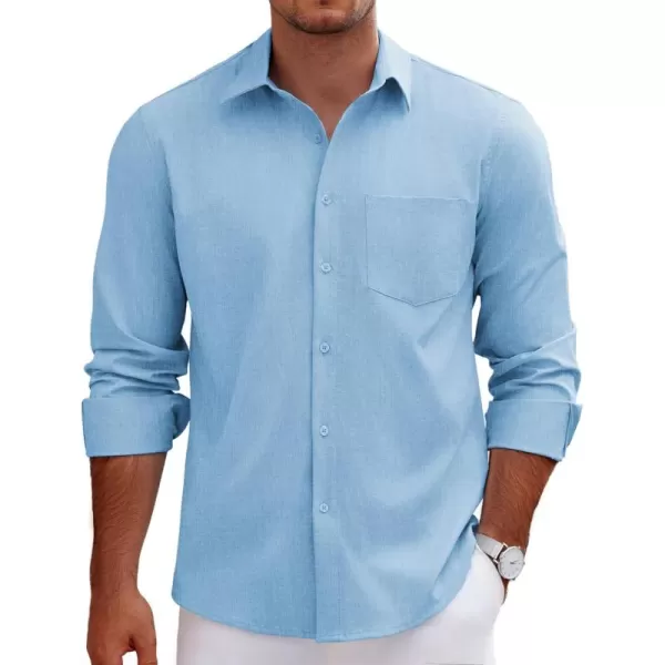 COOFANDY Men's Long Sleeve Button Down Linen Shirt Casual Dress Shirt Untucked Chambray Shirts with Pocket