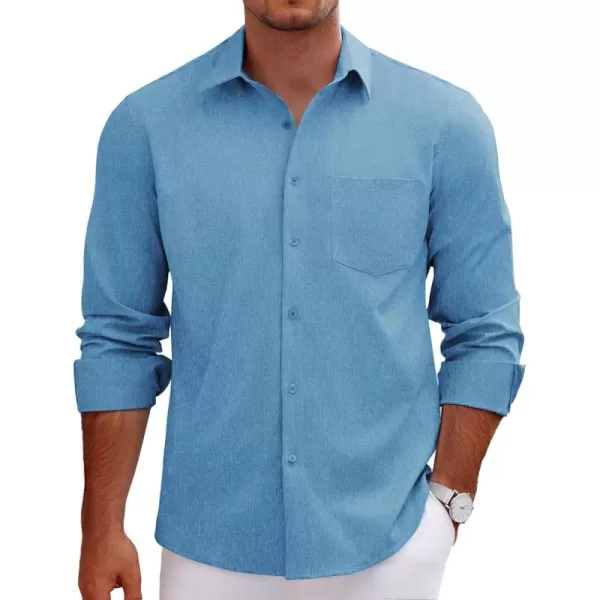 COOFANDY Men's Long Sleeve Button Down Linen Shirt Casual Dress Shirt Untucked Chambray Shirts with Pocket