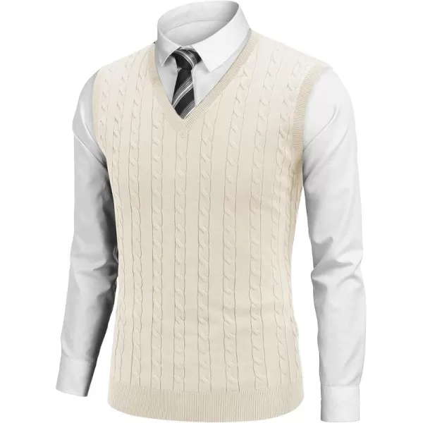 COOFANDY Men's Sweater Vest V Neck Slim Fit Cable Knitted Sleeveless Pullover Sweater