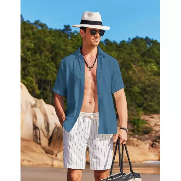 COOFANDY Men's Casual Button Down Shirt Short Sleeve Summer Beach Vacation Shirts Textured Untucked Shirts