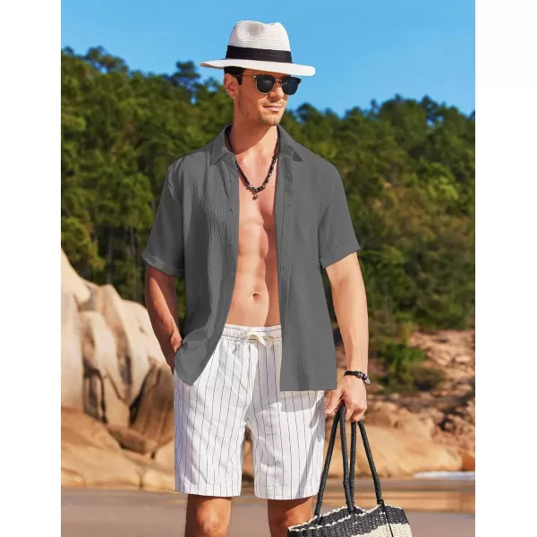 COOFANDY Men's Casual Button Down Shirt Short Sleeve Summer Beach Vacation Shirts Textured Untucked Shirts