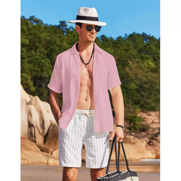 COOFANDY Men's Casual Button Down Shirt Short Sleeve Summer Beach Vacation Shirts Textured Untucked Shirts
