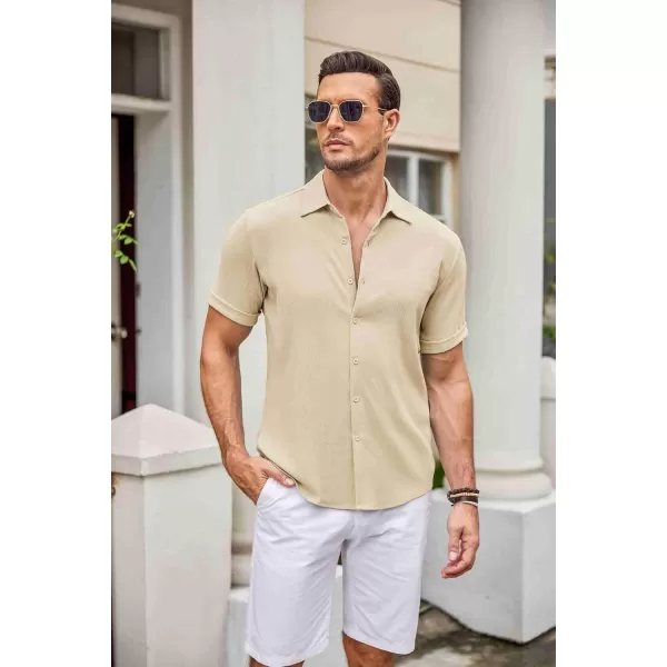 COOFANDY Men's Casual Button Down Shirt Short Sleeve Summer Beach Vacation Shirts Textured Untucked Shirts