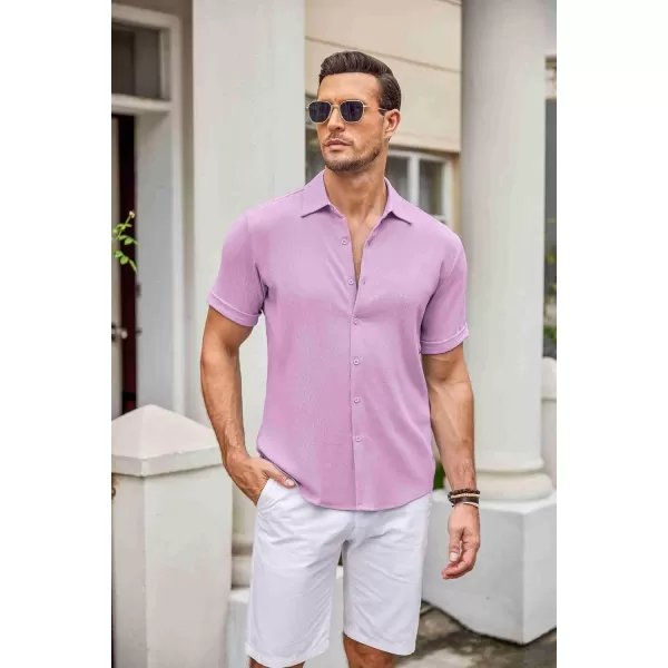 COOFANDY Men's Casual Button Down Shirt Short Sleeve Summer Beach Vacation Shirts Textured Untucked Shirts