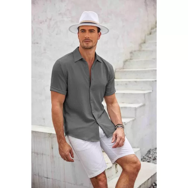 COOFANDY Men's Casual Button Down Shirt Short Sleeve Summer Beach Vacation Shirts Textured Untucked Shirts