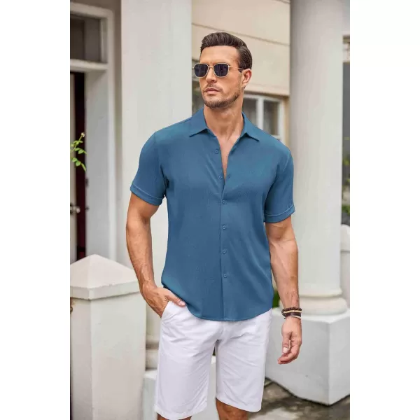 COOFANDY Men's Casual Button Down Shirt Short Sleeve Summer Beach Vacation Shirts Textured Untucked Shirts