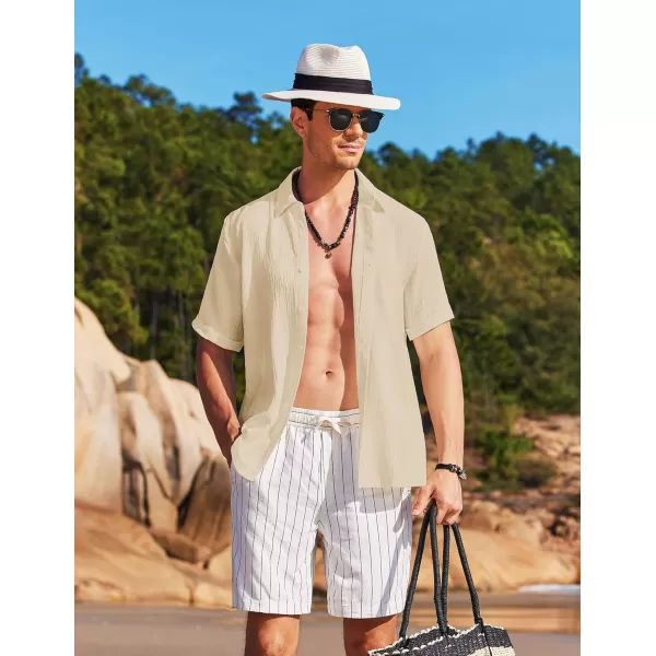 COOFANDY Men's Casual Button Down Shirt Short Sleeve Summer Beach Vacation Shirts Textured Untucked Shirts